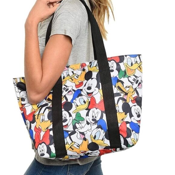 Disney Tote Mickey & Minnie Mouse Icon Print Zipper Travel Bag - Picture 2 of 4
